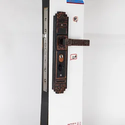 Протиугінна дверна ручка з замком ZJ-12#, чорна з бронзовим ефектом, 235 мм, алюмінієвий сплав