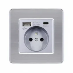 Розетка з USB-A + Type-C EIOMR, сіра матова, європейський стандарт, 16A
