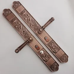 Дверна ручка з планкою Zhuojiu «Слива, орхідея, бамбук та хризантема», антична бронза, для подвійних дверей