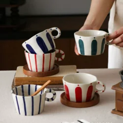 Керамічна чашка з підставкою у японському стилі, 280 мл