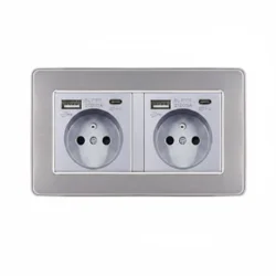 Розетка подвійна з двома USB-A + два порти Type-C EIOMR, сіра матова, європейський стандарт, 16A