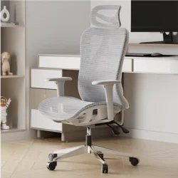 Ергономічний комп’ютерний стілець Angran T15. Біла рама + сіра сітка.