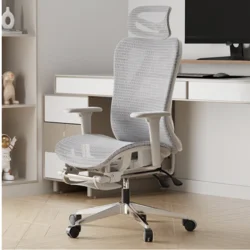 Ергономічний комп’ютерний стілець Angran T15. Біла рама + сіра сітка з підніжкою.