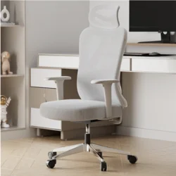 Ергономічний комп’ютерний стілець Angran T15. Біла рама + сіра сітка з губчастою подушкою.