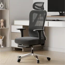 Ергономічний комп’ютерний стілець Angran T15. Чорна рамка – чорна сітка з губчастою подушкою та з підніжкою.