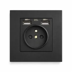 Розетка з двома портами USB EIOMR, чорна матова, європейський стандарт, 16A