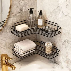 Кутова полиця для душу 27×27 см, чорна / нержавіюча сталь 304