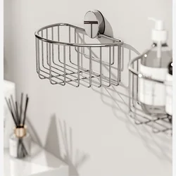 Кошик для ванної на присосці з нержавіючої сталі 25,4×14,2×12,1 см, срібний