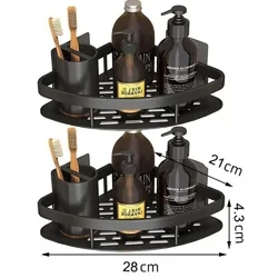 Кутова полиця для ванної 2 яруси алюмінієва без свердління 28×22×5,5 см чорна/срібляста/чорно-золота