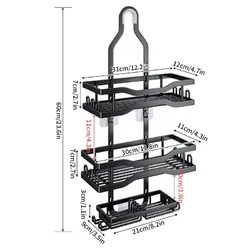 Полиця для ванної кімнати 3-ярусна настінна металева, органайзер для душу без свердління, вуглецева сталь
