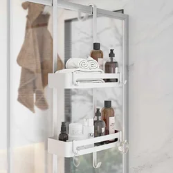 Полиця для душу навісна на двері, алюмінієва, 2 яруси, без свердління, Style A/B, чорна / матове срібло / глянцеве срібло