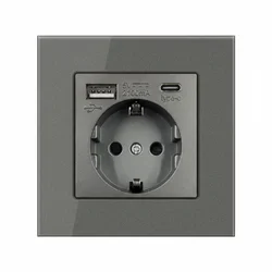 Розетка з USB-A + Type-C EIOMR, темно сіра матова, європейський стандарт, 16A