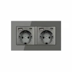 Розетка подвійна з двома USB-A + два порти Type-C EIOMR, темно сіра матова, європейський стандарт, 16A