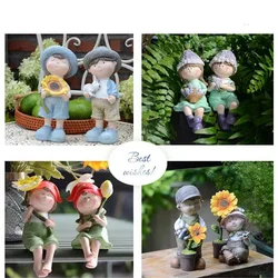 Садова фігурка «Діти з квітами» з смоли, 18–20 см