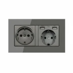 Розетка подвійна темно сіра з двома USB-портами від бренду EIOMR преміум-якості