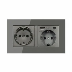 Розетка подвійна з USB-A + Type-C EIOMR, темно сіра матова, європейський стандарт, 16A