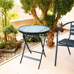 Круглий складний скляний стіл Water Ripple 60/70/80/90/105 см, металевий каркас