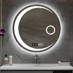 Розумне LED дзеркало Moon Round 70 см | Anti-Fog | Дротовий вимикач | Тепле світло | Bluetooth | Годинник та температура