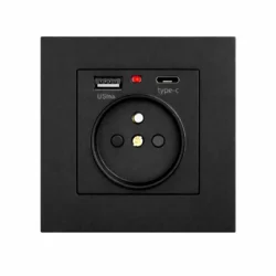 Розетка з USB-A + Type-C EIOMR, чорна матова, європейський стандарт, 16A