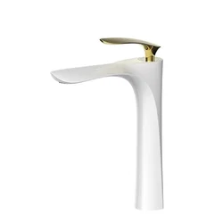 Змішувач для умивальника, нержавіюча сталь, білий із золотом, одноважільний