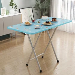 Складний стіл, 60х40х72, блакитний квітковий, зі срібними ніжками, одна перегородка