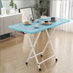 Складний стіл, 80х40х72, блакитний квітковий, з білими ніжками, дві перегородки