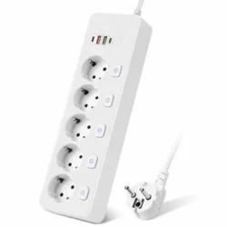 Мережевий фільтр-подовжувач на 5 розеток з USB та швидкою зарядкою PD20W, білий
