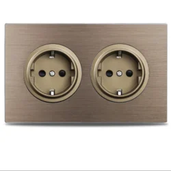 Алюмінієва подвійна європейська розетка, 110-250V 16A, коричнева