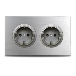 Алюмінієва подвійна європейська розетка, 110-250V 16A, срібна