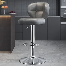 Барний стілець поворотний з регулюванням висоти та підставкою для ніг, екошкіра (вощена), з гальванічним каркасом, 41,5 см
