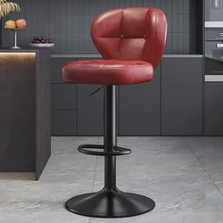 Барний стілець поворотний з регулюванням висоти та підставкою для ніг, екошкіра (вощена), чорна металева основа, 41,5 см