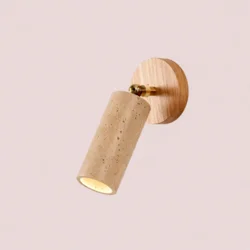 Настінний світильник з натурального травертину і дерева, світлий