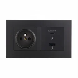 Розетка з окремими портами USB-A + Type-C EIOMR, чорна матова, європейський стандарт, 16A