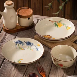 Глибока керамічна тарілка 20 см у ретро-стилі з декоративним розписом