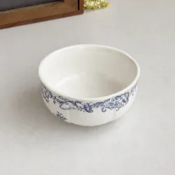 Керамічна глибока тарілка у вінтажному європейському стилі з синім орнаментом, 12 см