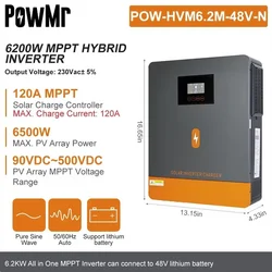Гібридний сонячний інвертор PowMr 6.2 kW MPPT 48V (POW-HVM6.2K-48V-LIP)