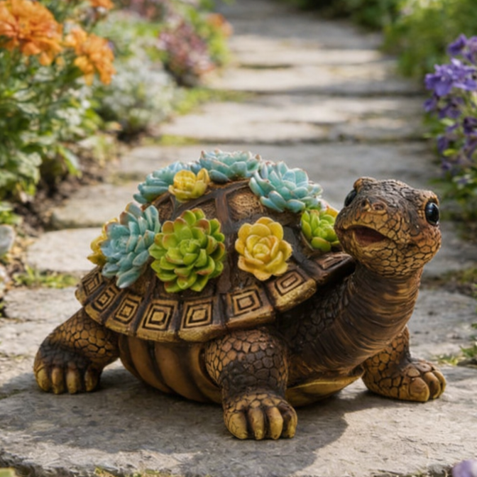 Садова декоративна фігурка «Черепаха з сукулентами»