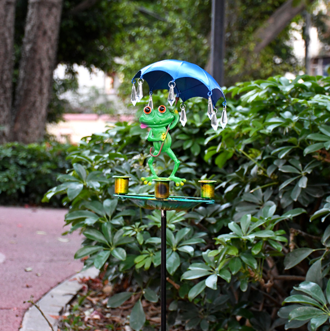 Садова поїлка для птахів «Зелена жабка під дощем» декоративна