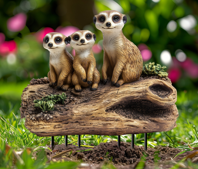 Садовий декоративний стікер у ґрунт «Сурикати на колоді»