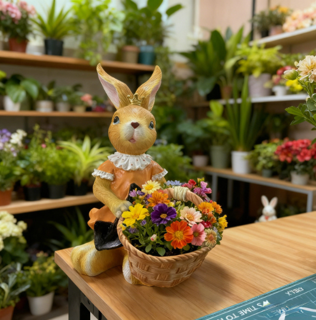 Декоративний квітковий горщик «Жовтий кролик» із кошиком для квітів