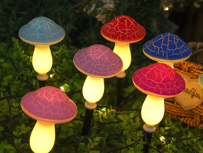 Декоративні садові світильники «Гриб» на сонячній батареї, потрісканий, 6 шт