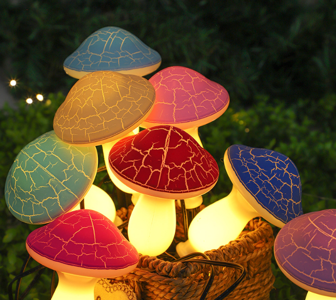 Декоративні садові світильники «Гриб» на сонячній батареї, потрісканий, 8 шт