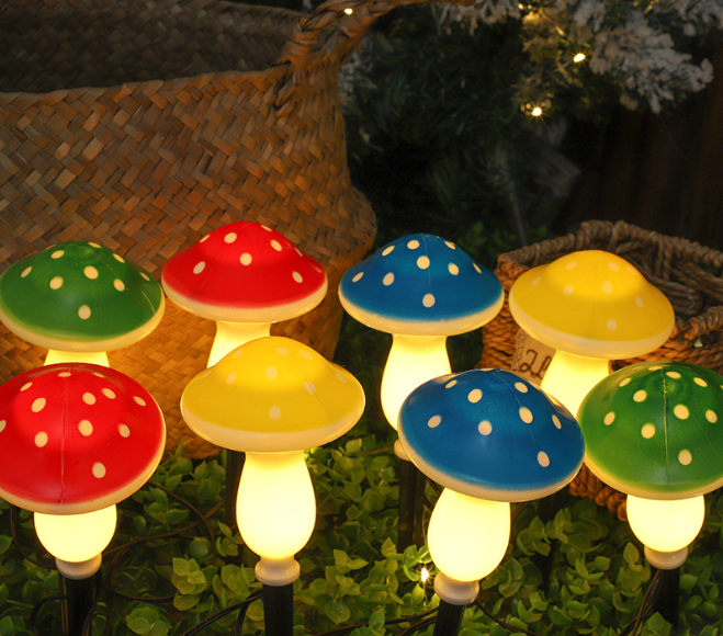 Декоративні садові світильники «Гриб» на сонячній батареї, мухомор, 8 шт