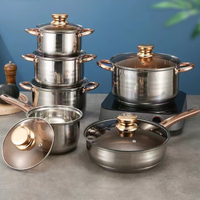 Набір каструль з нержавіючої сталі з кришками (12 предметів)