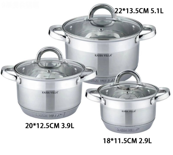Набір каструль з нержавіючої сталі зі скляними кришками (4 каструлі + 4 кришки), 5.1л/3.9л/2.9л