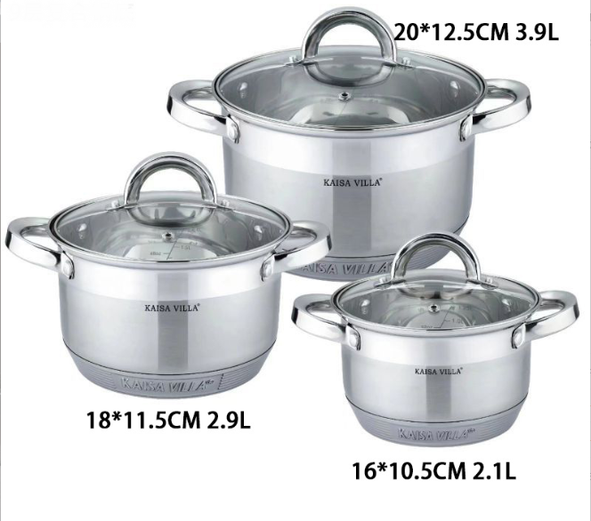 Набір каструль з нержавіючої сталі зі скляними кришками (4 каструлі + 4 кришки), 3.9л/2.9л/2.1л