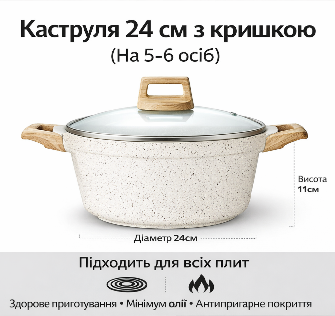 Каструля з антипригарним покриттям з кришкою 24 см