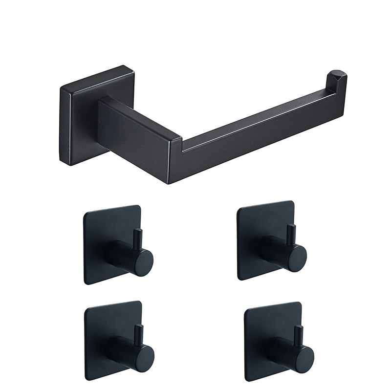 Набір аксесуарів для ванної кімнати: тримач для паперу + 4 гачки, матовий чорний