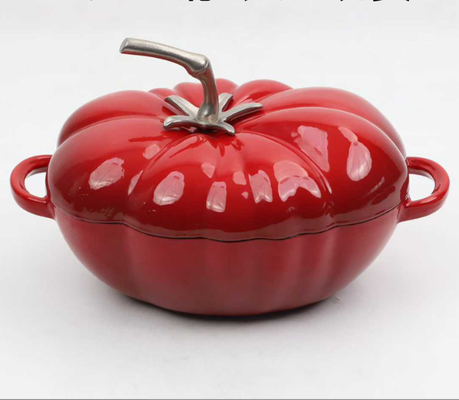 Чавунна каструля з кришкою, 3.8л, томатний дизайн, емальоване покриття