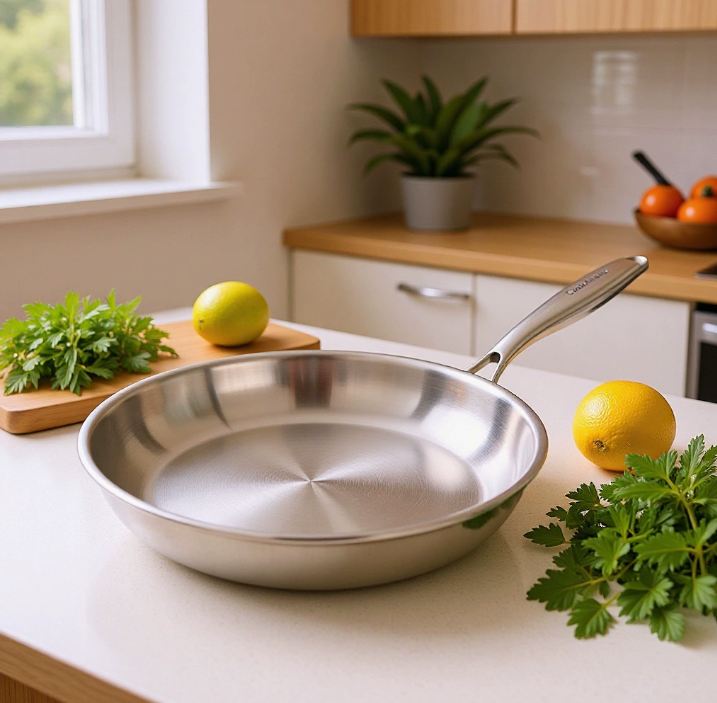 Сковорода з нержавіючої сталі 304 з похилим дном (3-шарова), 24 см, без кришки